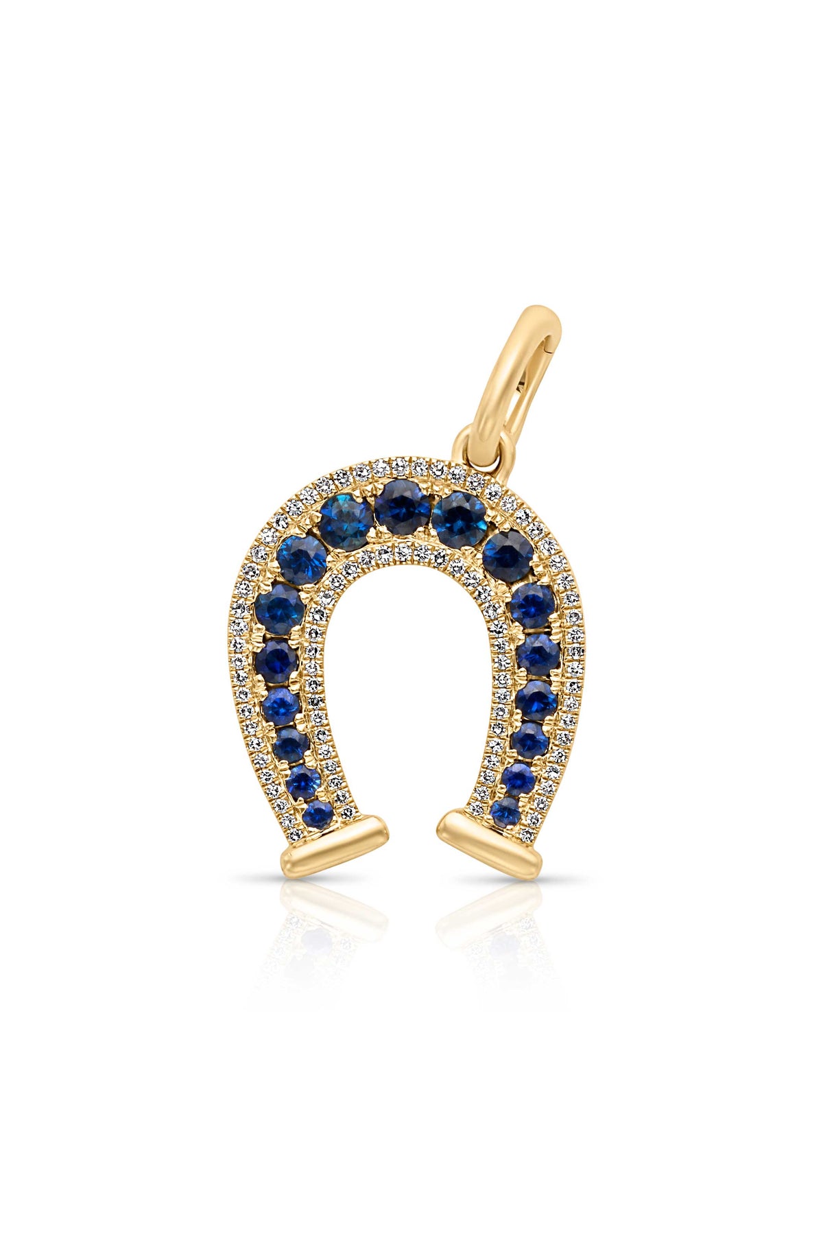 14KY Blue Sapphire & Diamond Horseshoe