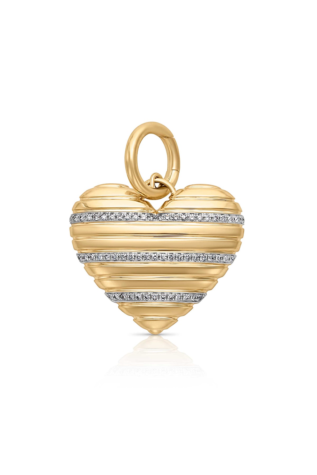 14KYW Diamond Stripe Heart Charm