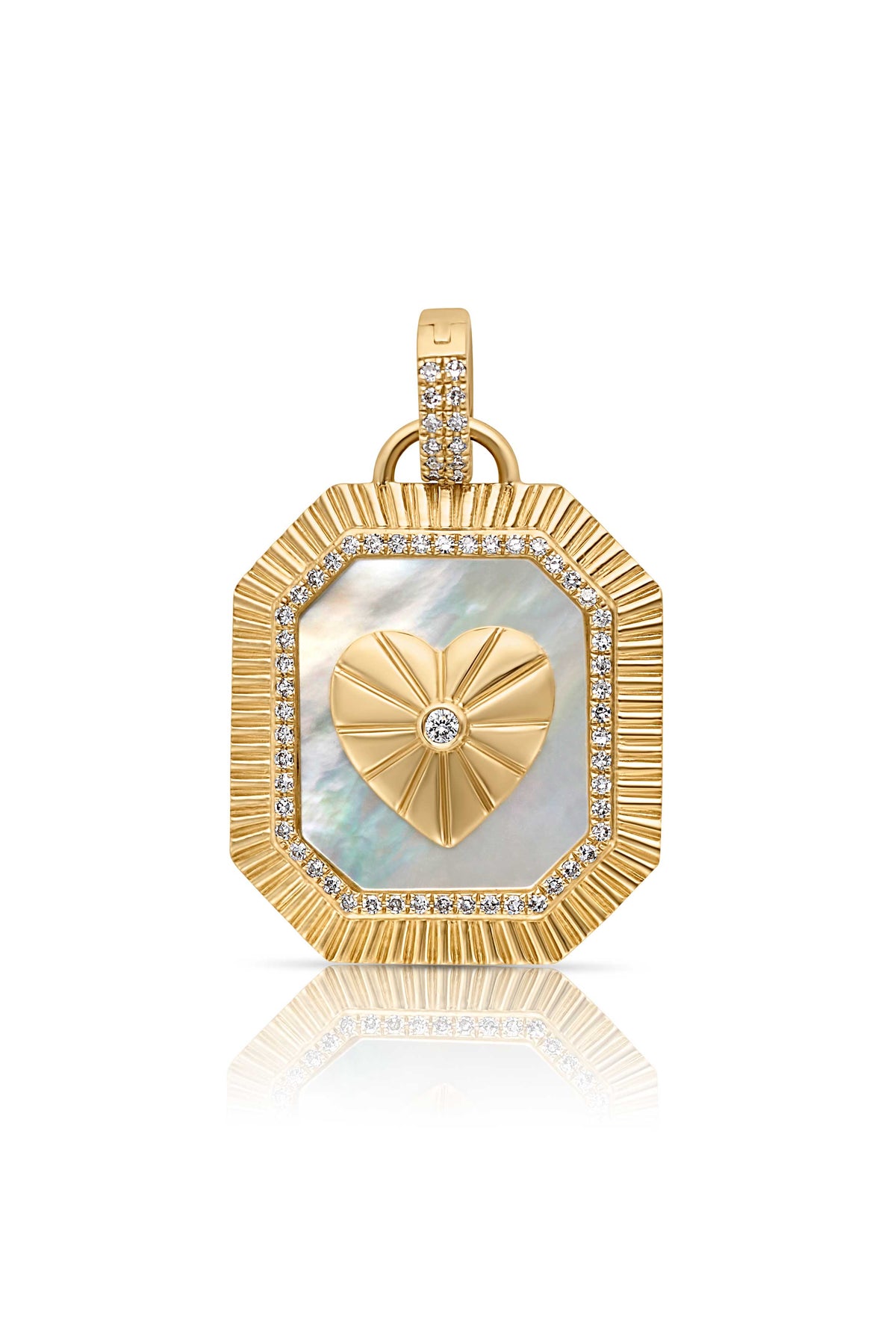 14KY Mother of Pearl and Diamond Heart Pendant