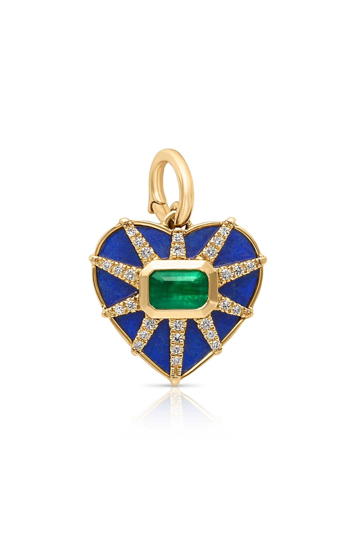 14KY Lapis and Emerald Diamond Heart