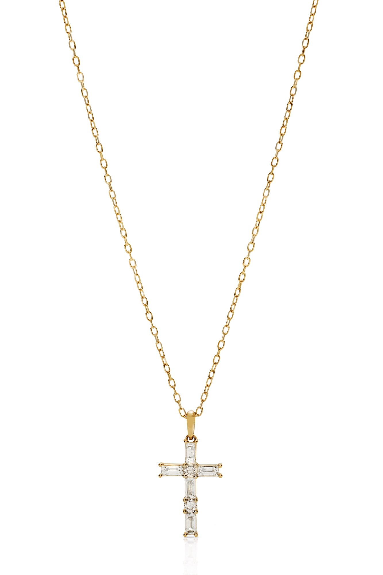 14KY Baguette Diamond Cross Necklace