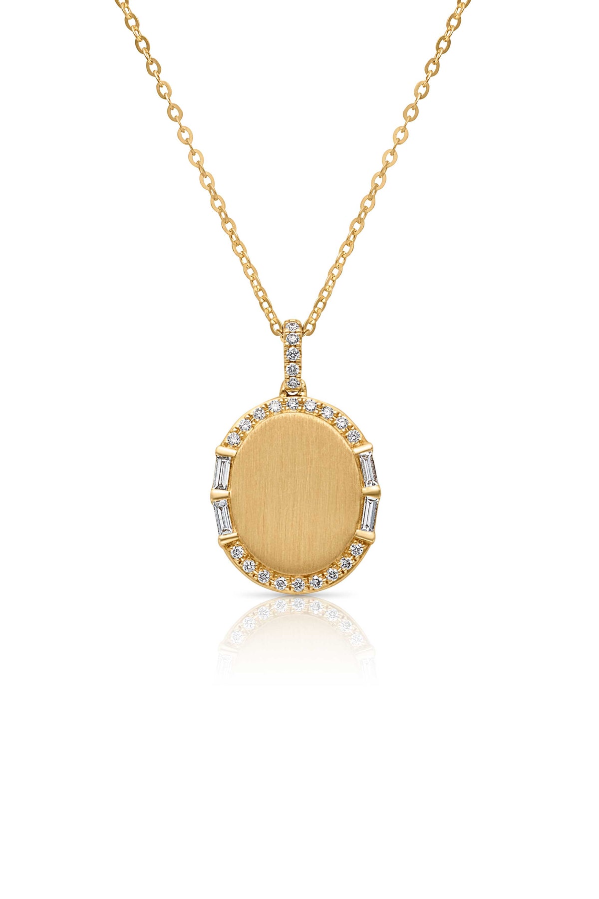14KY Engravable Pendant with Halo Baguette
