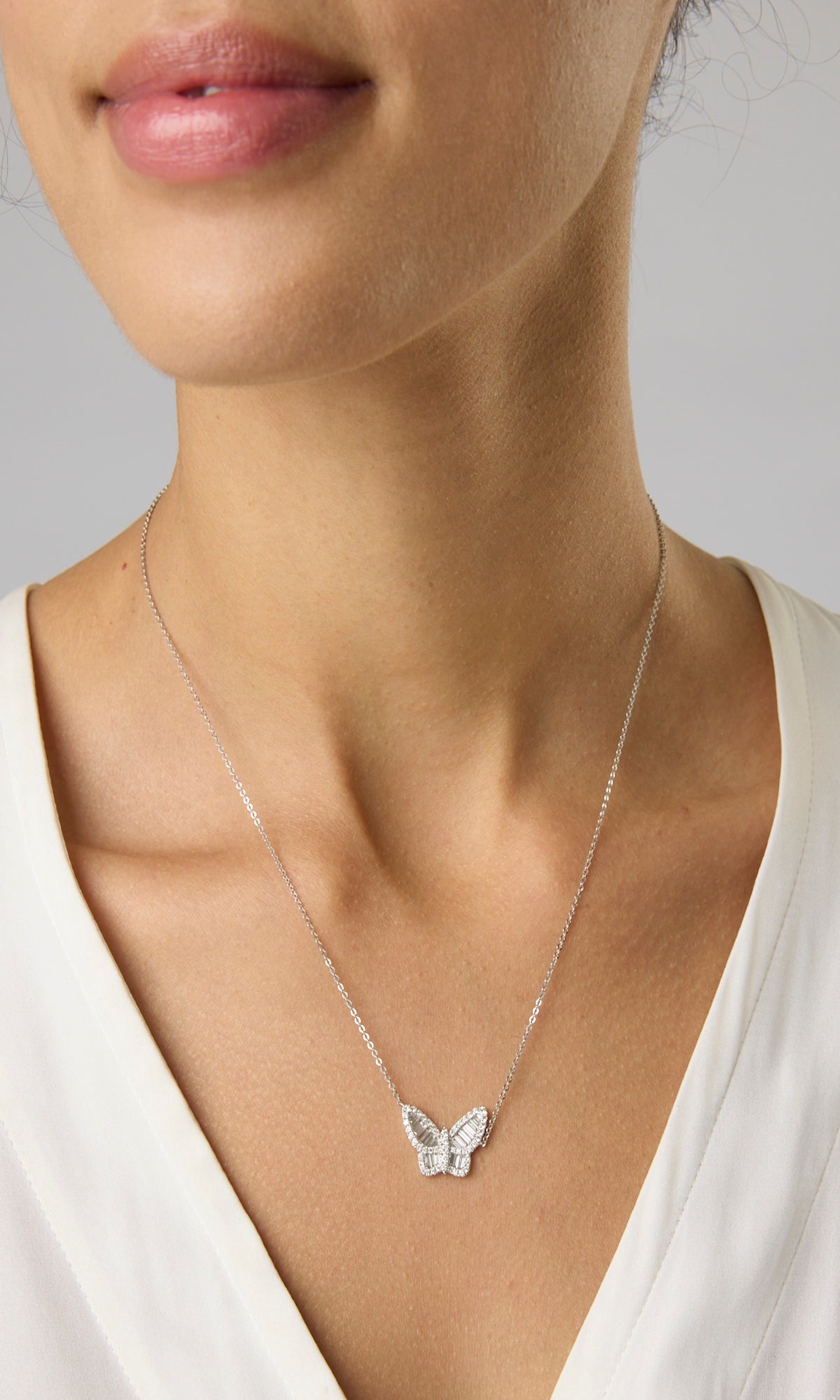 14KW Diamond Baguette Butterfly Necklace