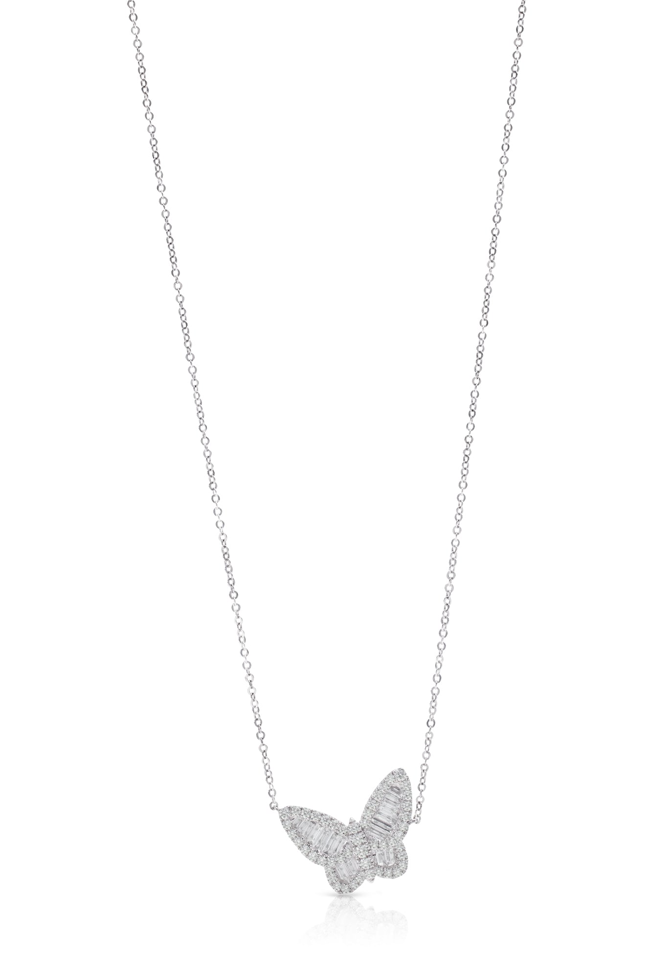 14KW Diamond Baguette Butterfly Necklace