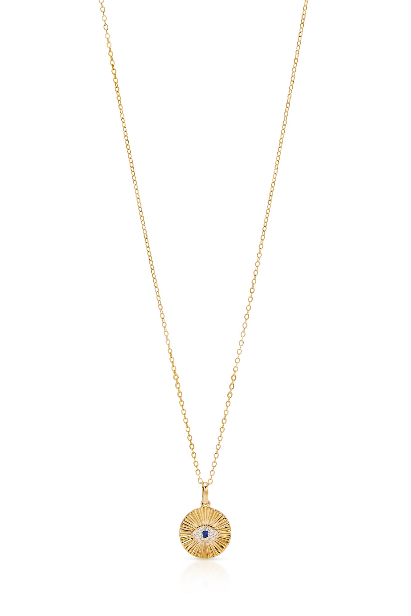 14K Yellow Gold Fluted Evil Eye Necklace