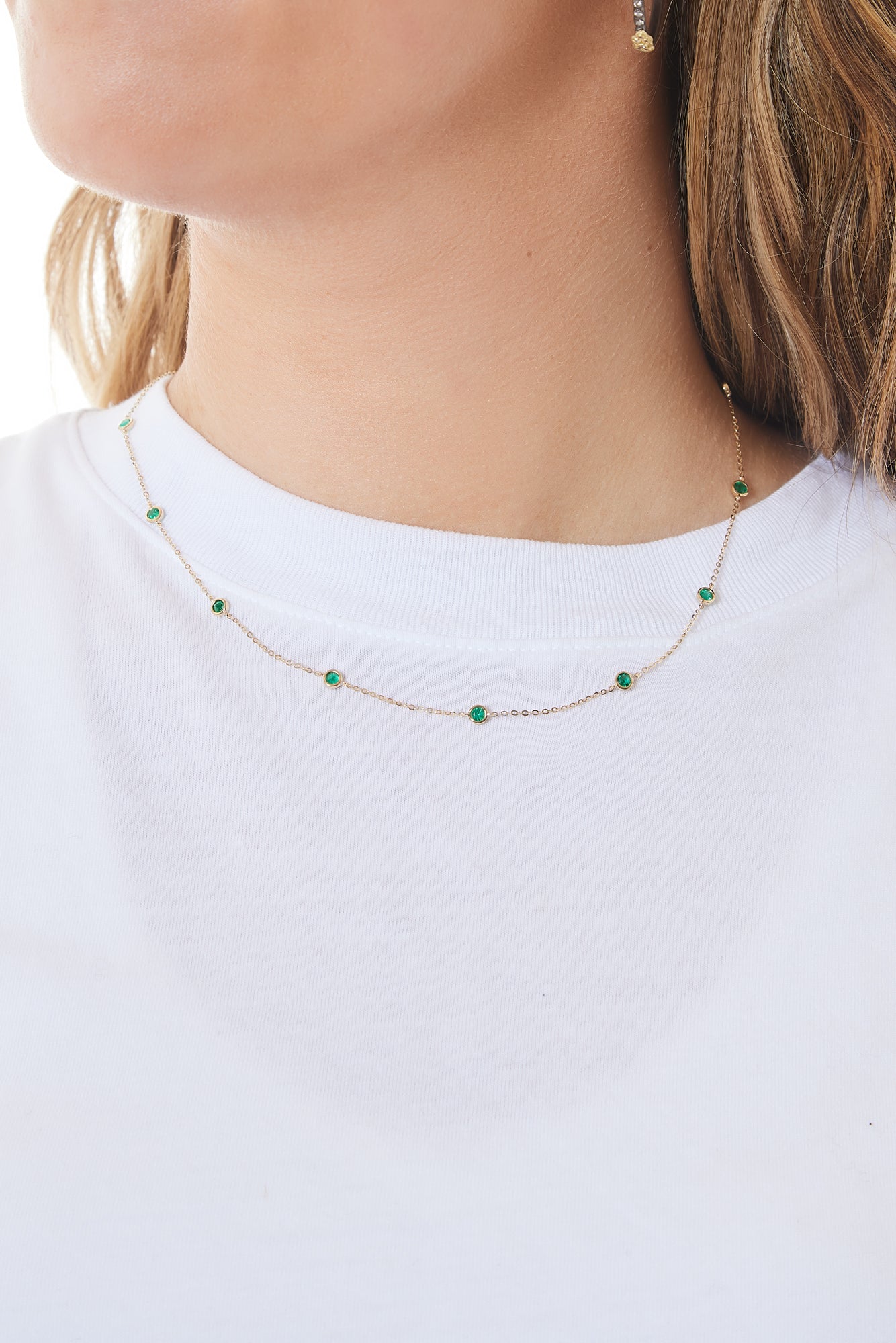 14KY Multi Bezel Emerald Necklace