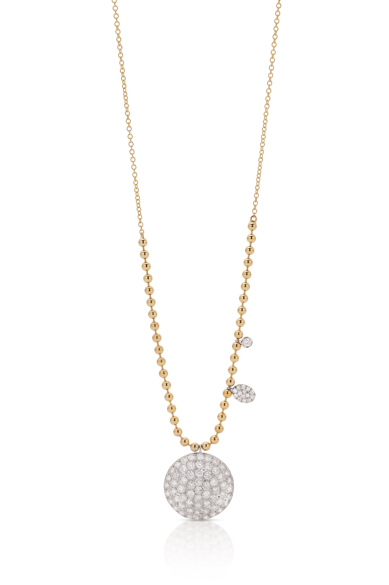 14KY Large Pave Disc and Diamond Drops Necklace