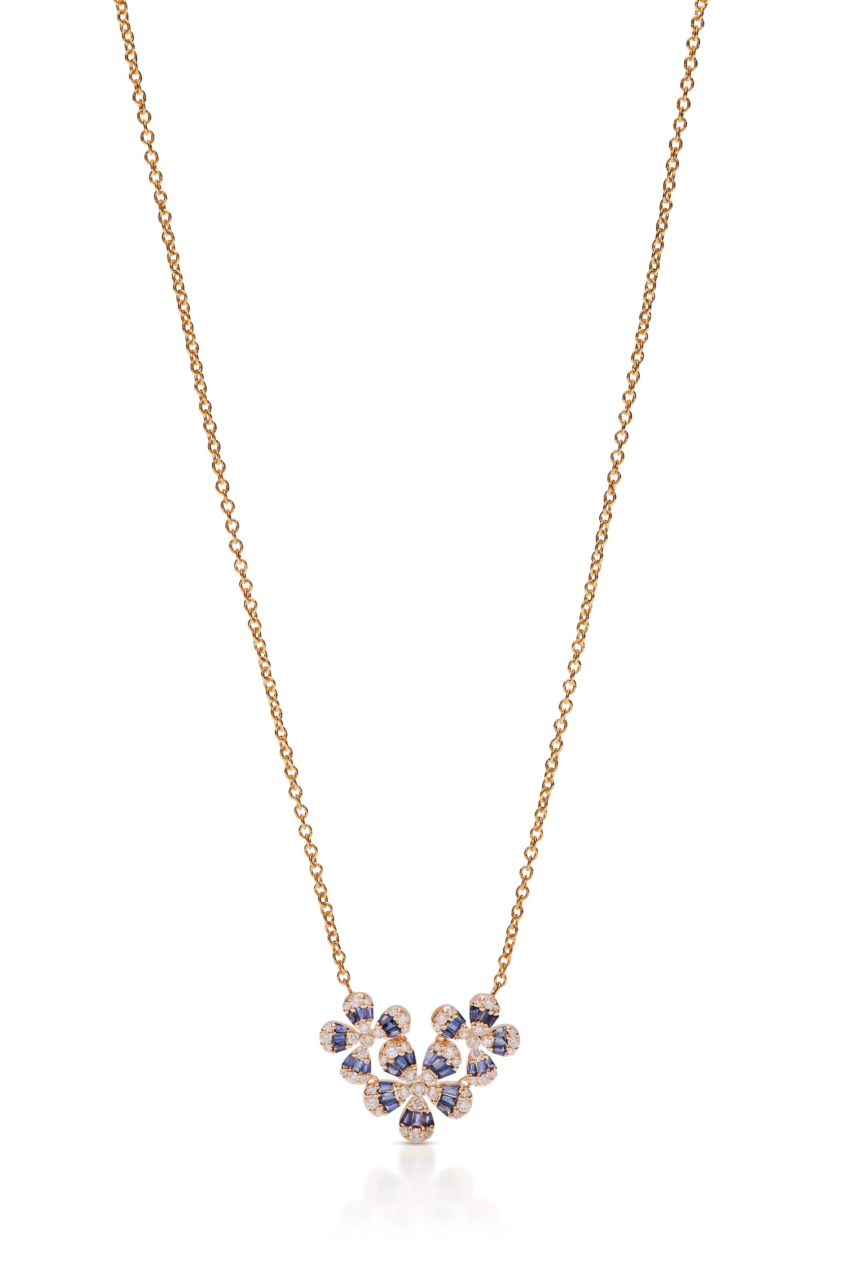 14KY Diamond and Sapphire Triple Flower Necklace