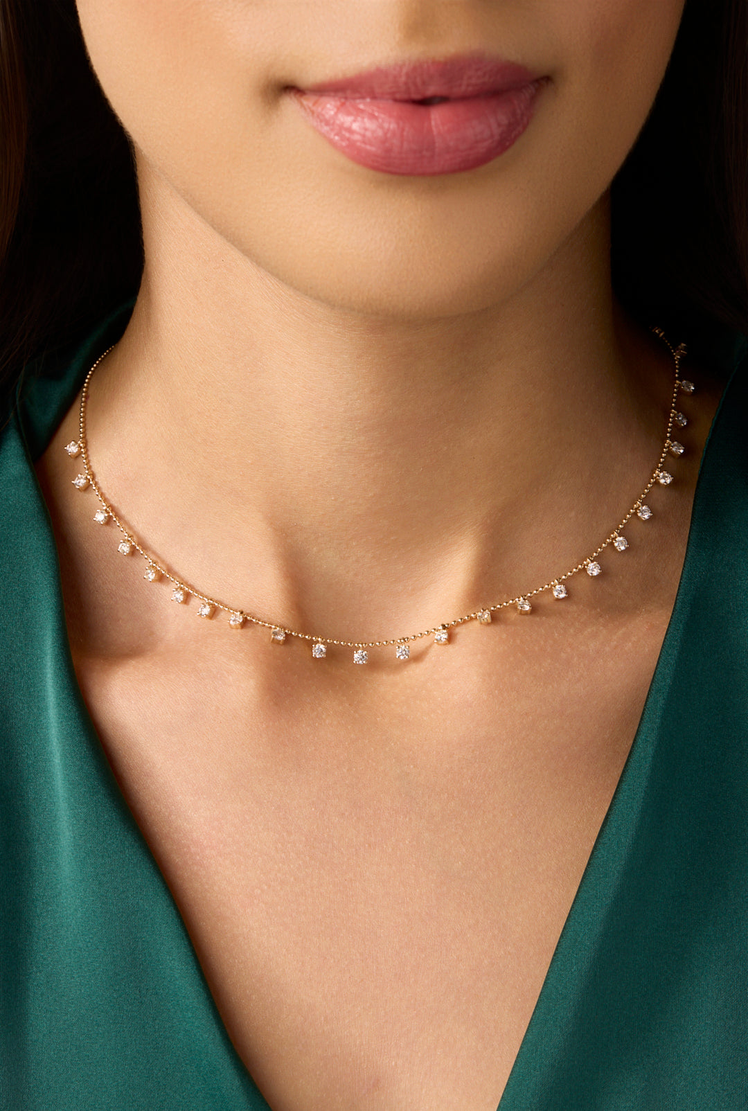14KY Diamond Dangle Bead Necklace