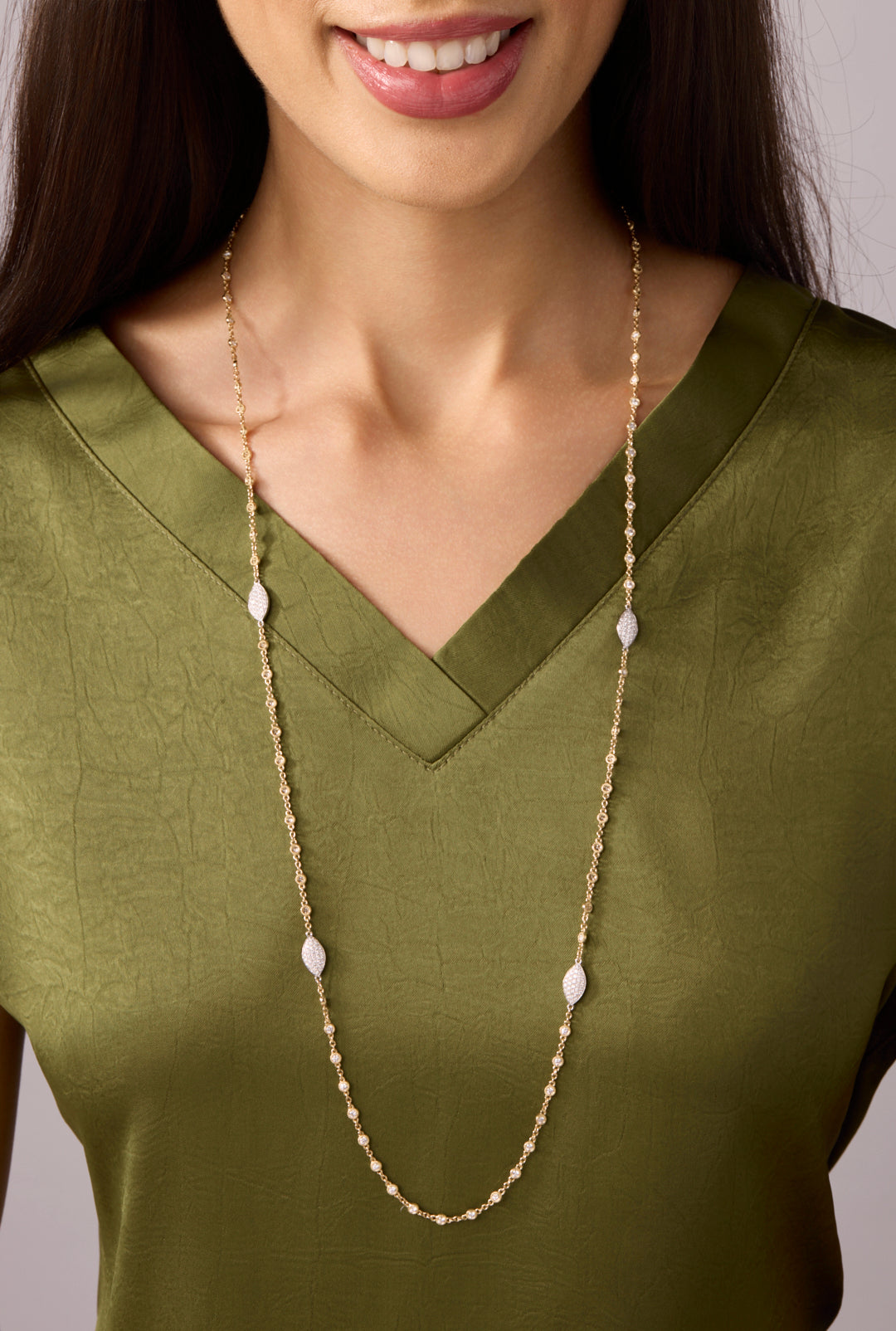18KWY Pave Marquise Diamond Bezel Necklace