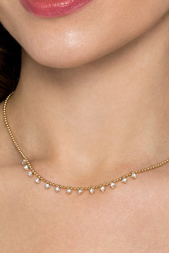 14KY Diamond Drop Station Necklace
