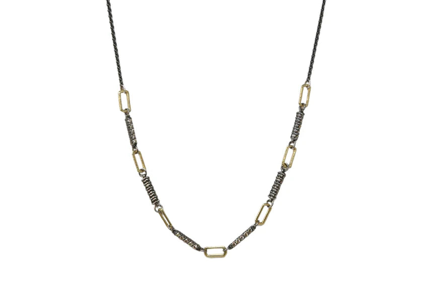 18K Yellow Gold Diamond and Paperclip Necklace