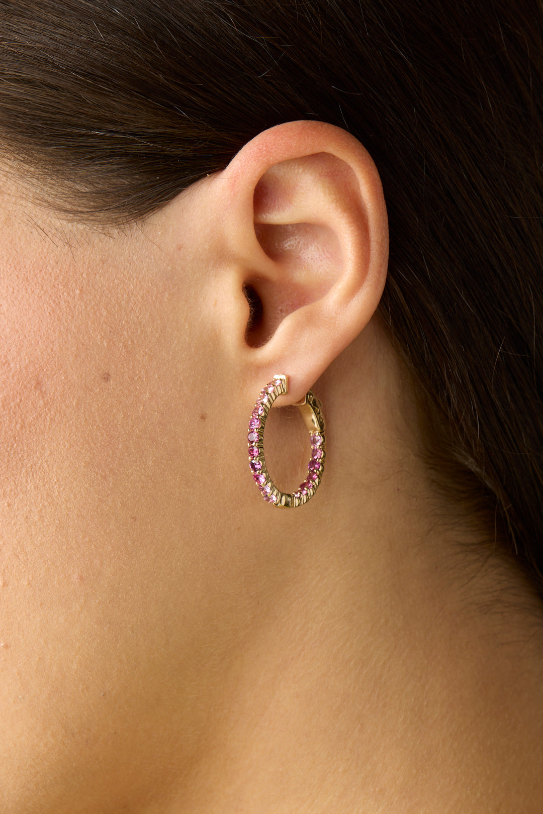 14KY Pink Sapphire Ombre Hoops