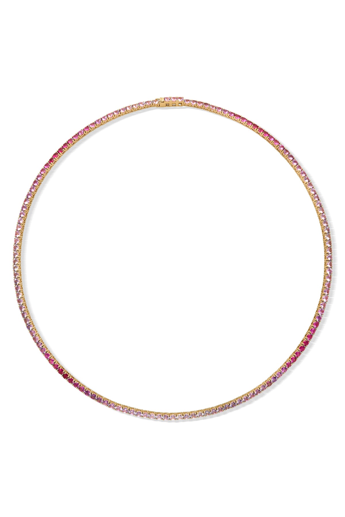 14KY Pink Sapphire Ombre Tennis Necklace