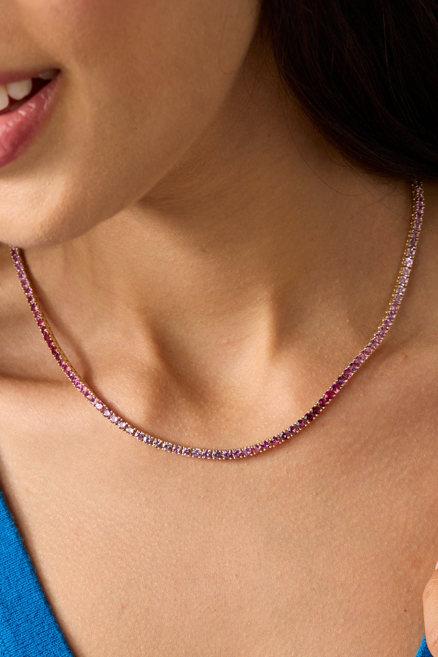14KY Pink Ombre Saph Tennis Ne-Necklaces-Gemma-Susan Saffron Jewelry