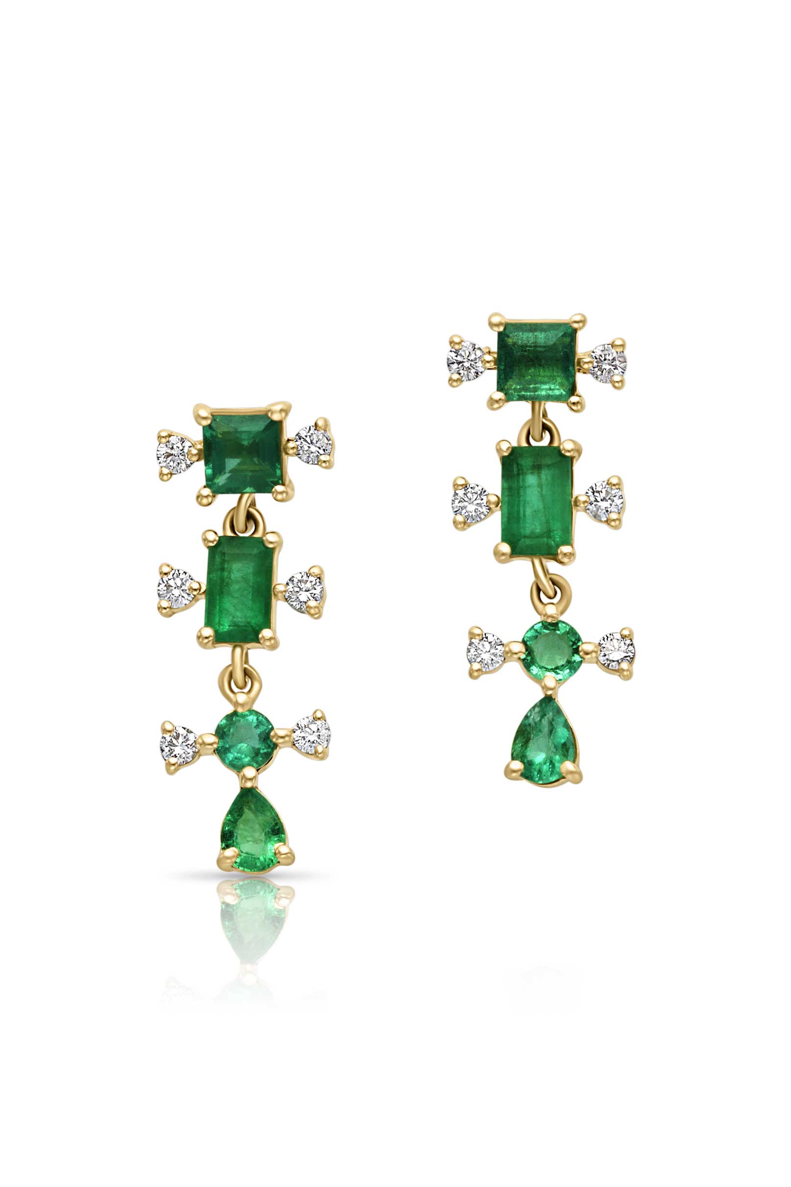 14KY One Of A Kind Mini Emerald Diamond Earrings