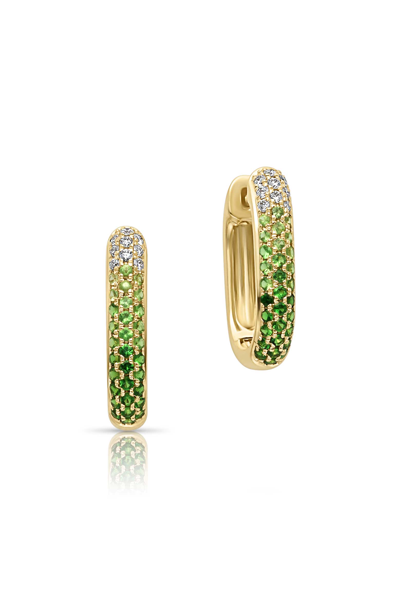 14KY Tsavorite and Pave Ombre Huggies