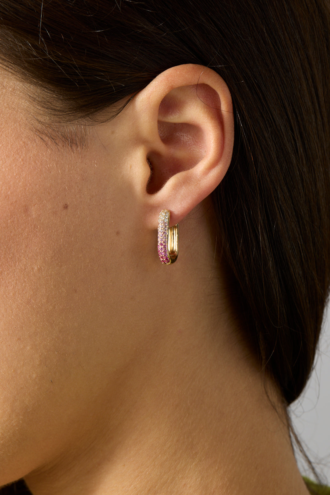 14KY Ruby and Pink Sapphire Ombre Huggies