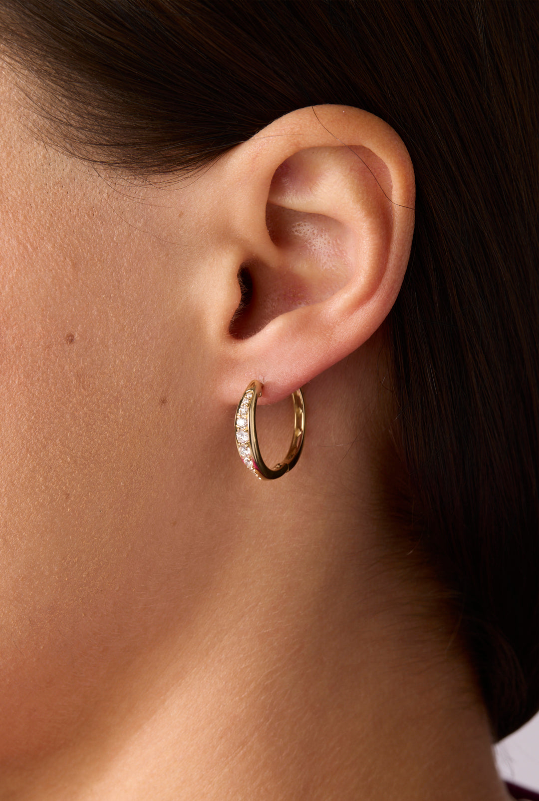 14KY Tapered Diamond Channel Hoops