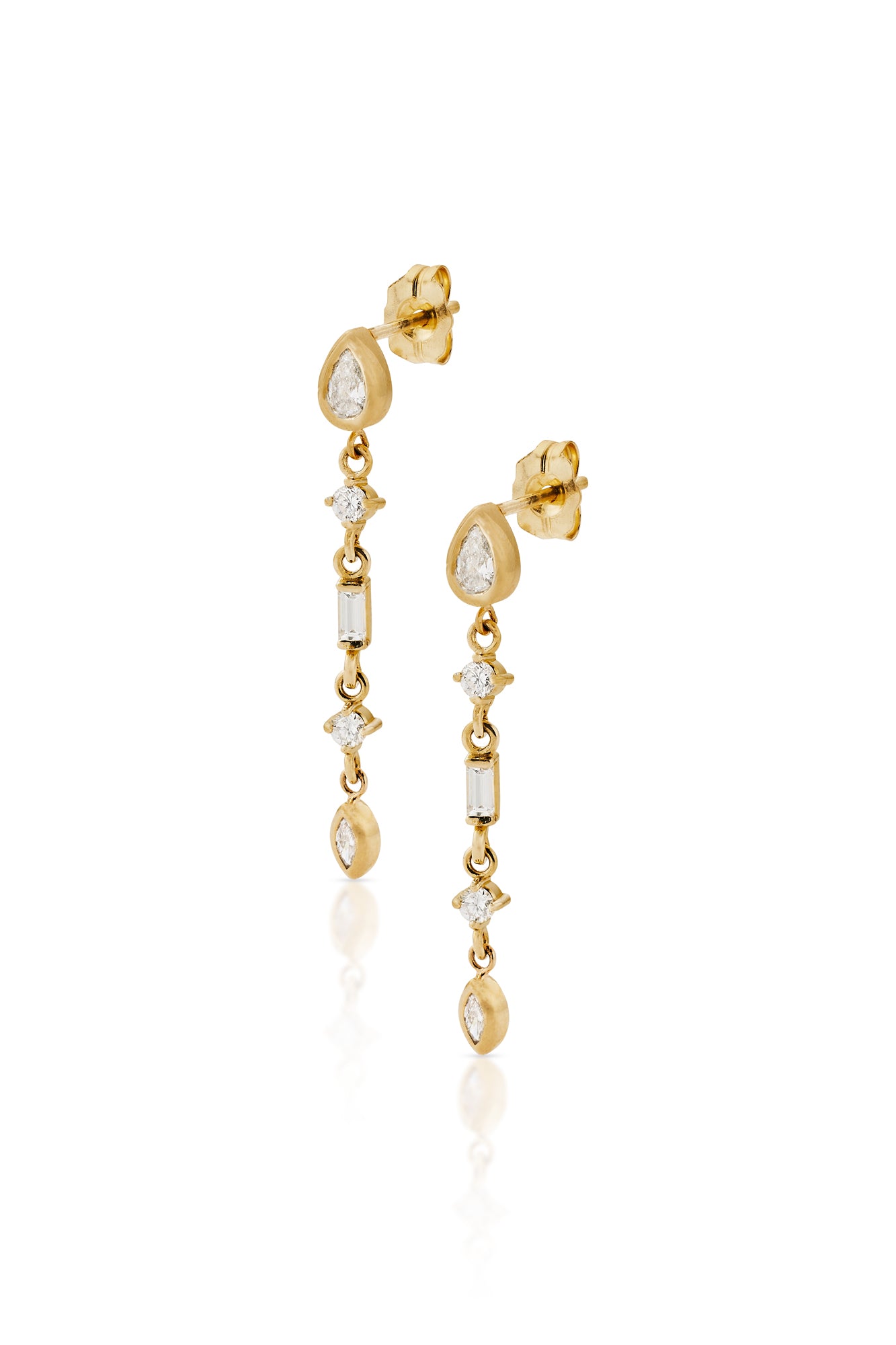 14KY Linked Mixed Diamond Medium Drop Earrings-Earrings-Zoe Chicco-Susan Saffron Jewelry