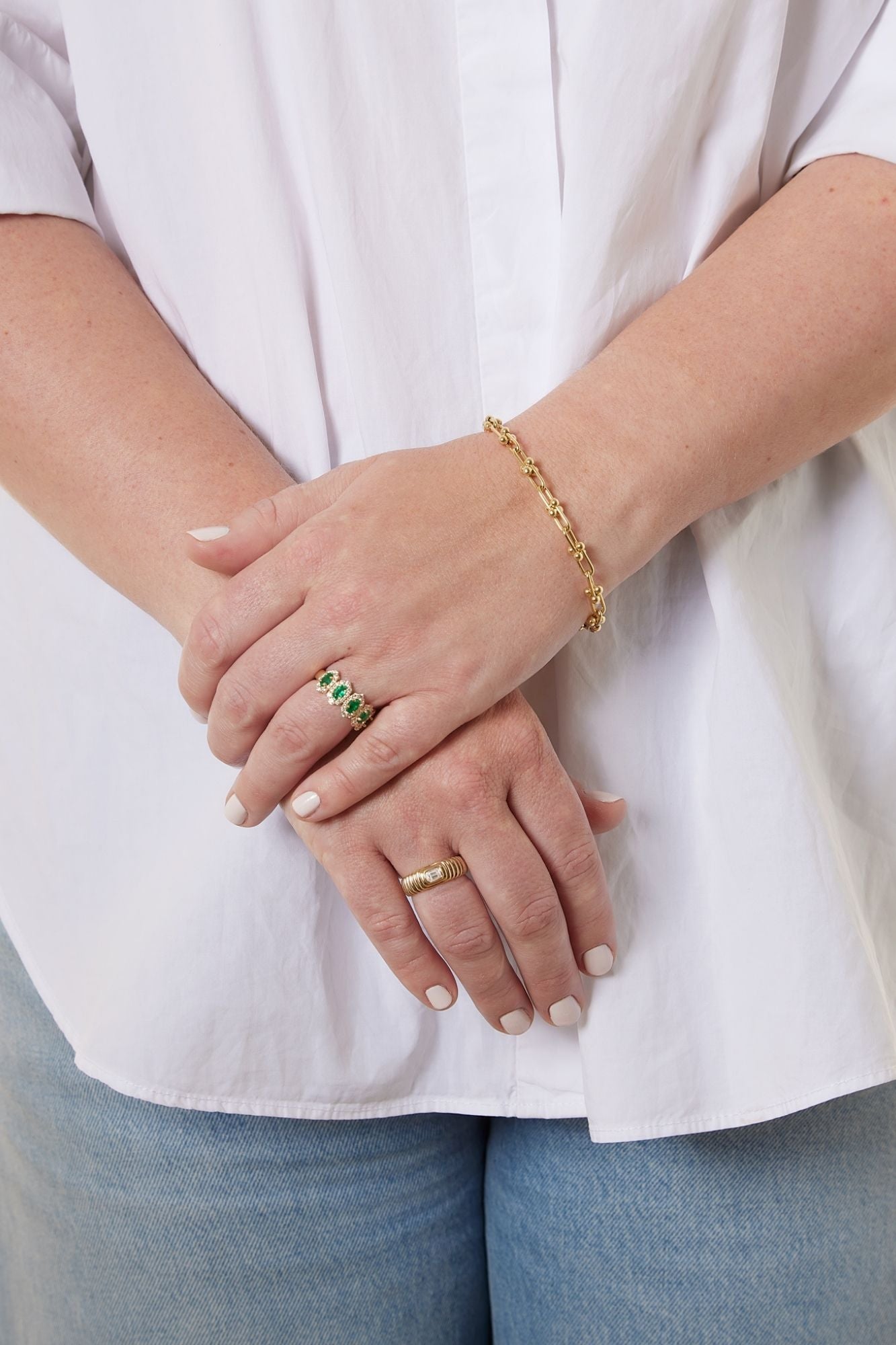 14KY Emerald Cut Fluted Ring