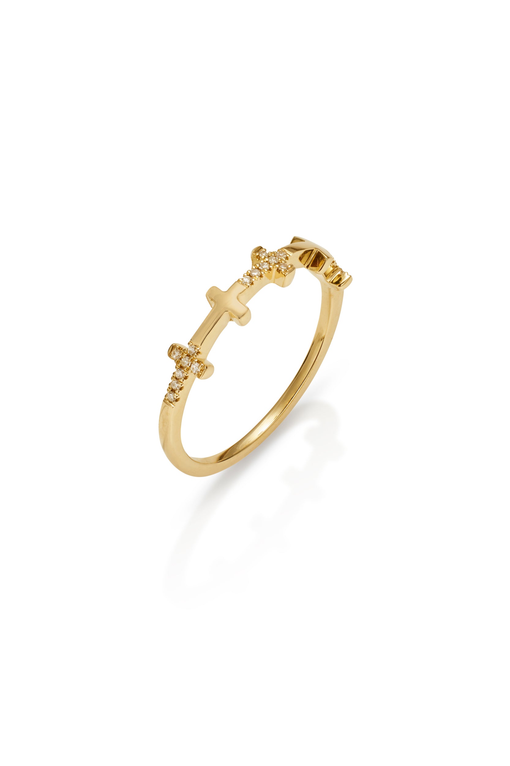 14KY Multi Cross Ring with Diamond Pave