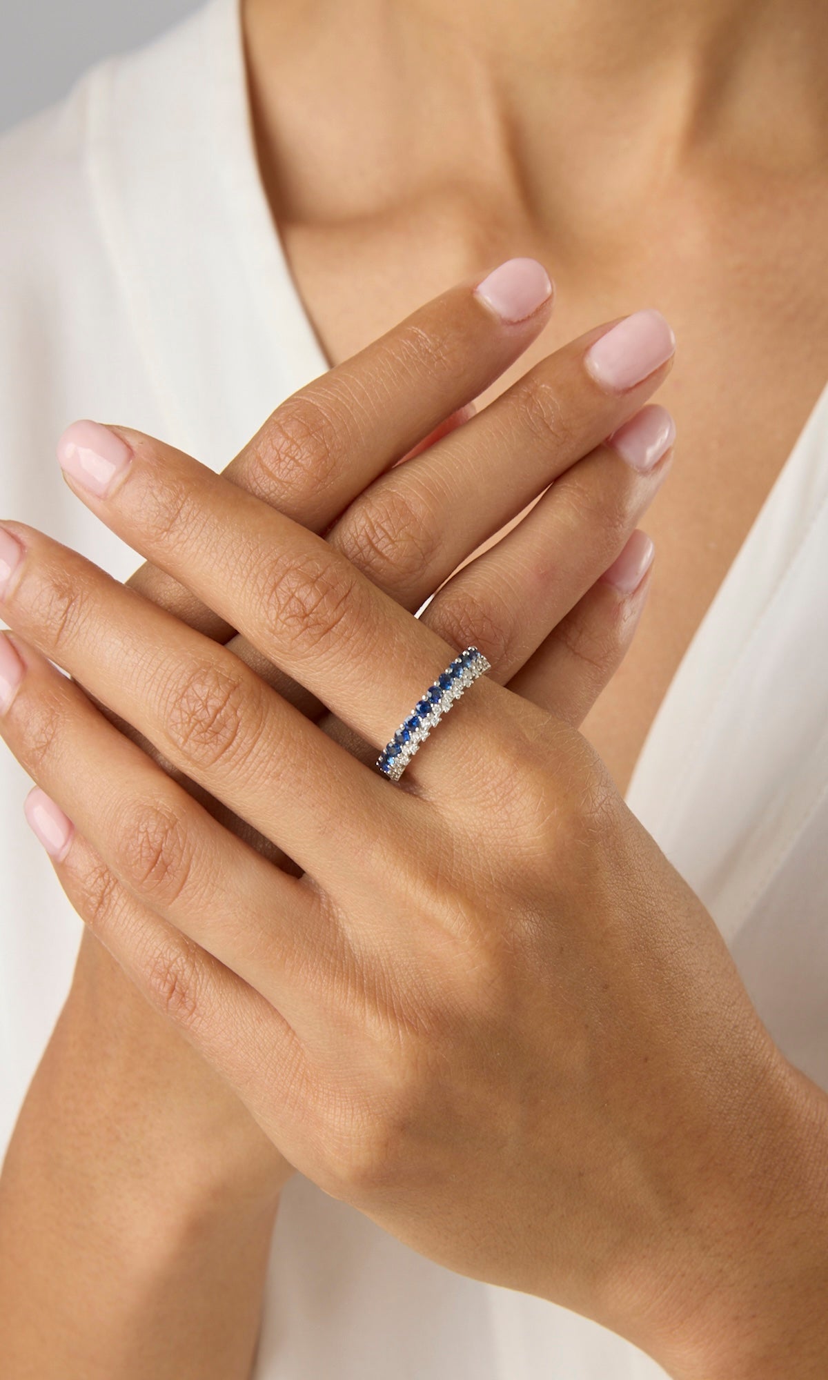 14KW Diamond and Sapphire Band