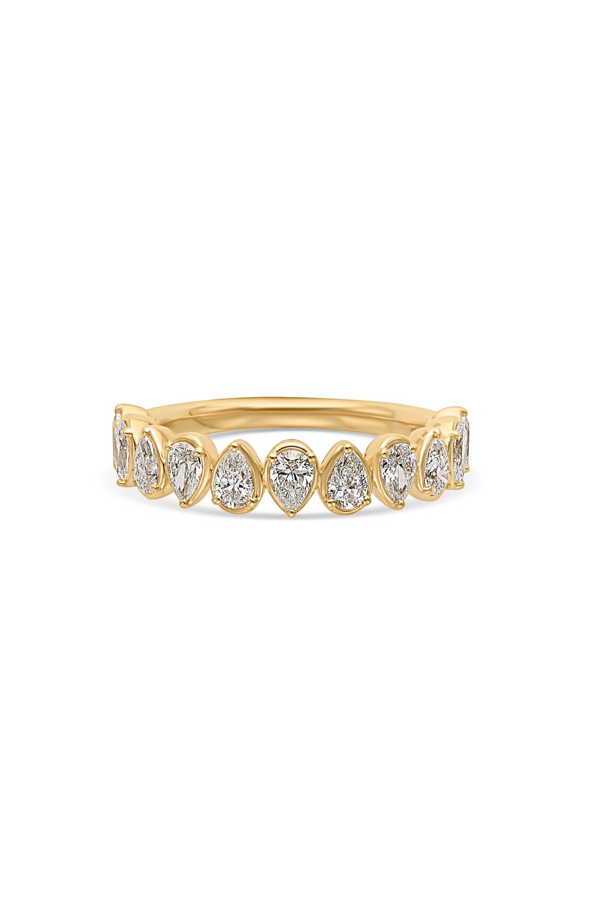 18KY Alternating Pear Air Bezel Ring