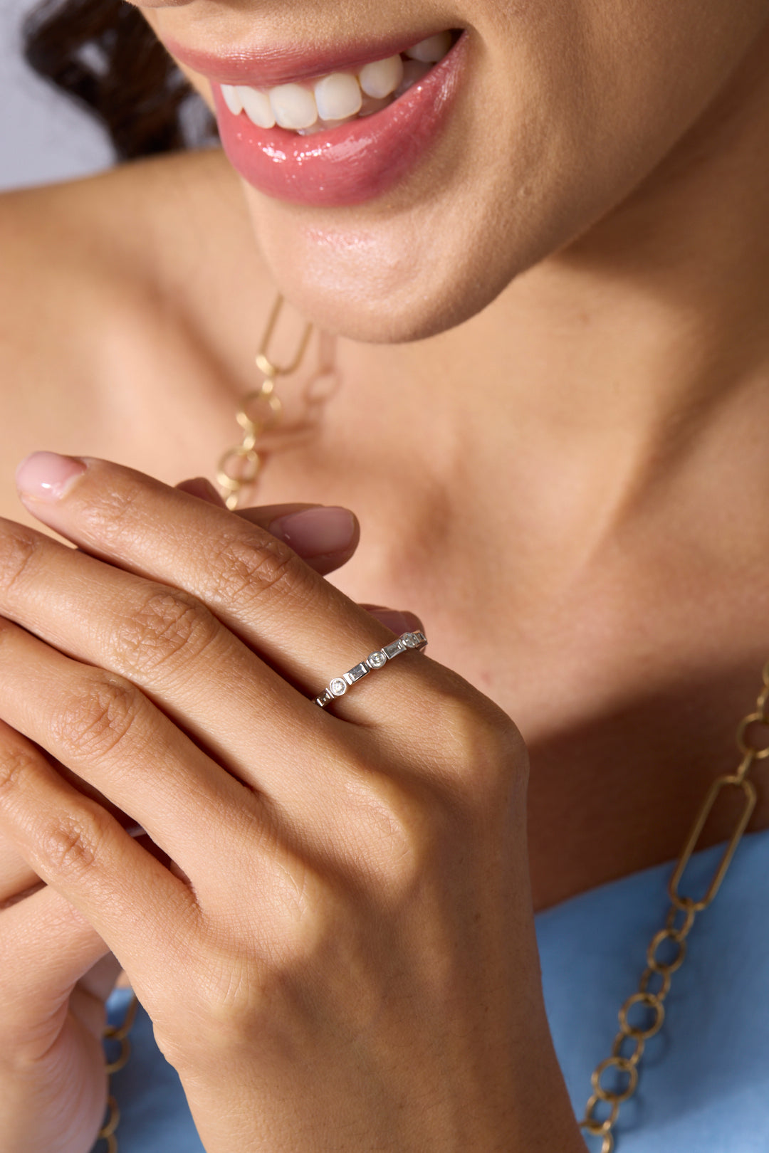 14K Baguette and Round Diamond Band