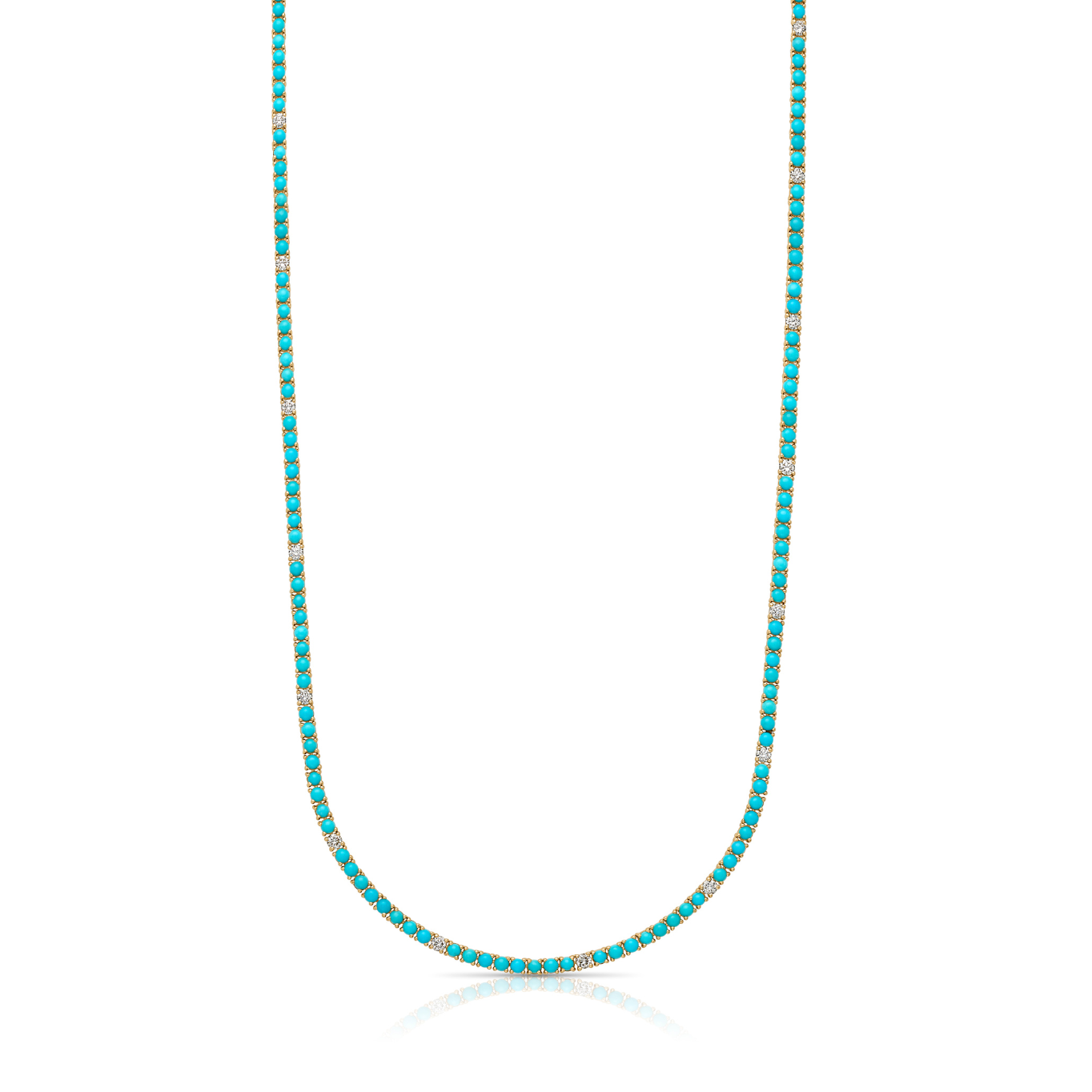 14KY Turquoise and Diamond Tennis Necklace
