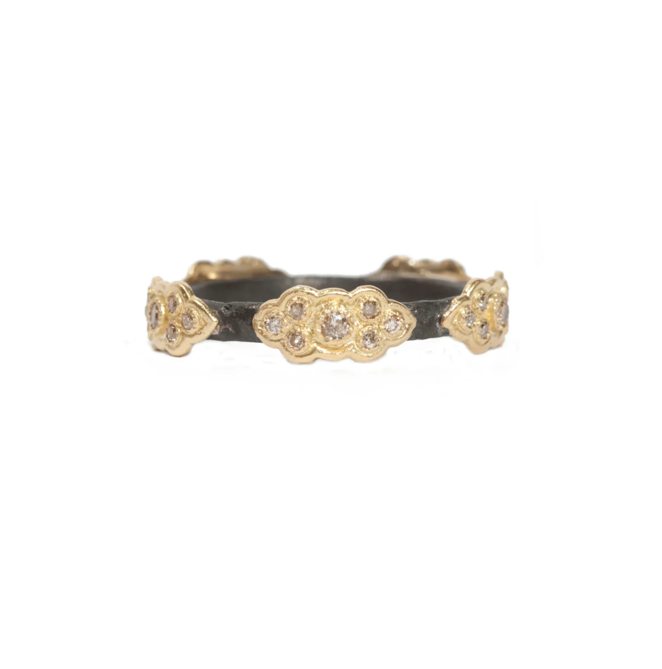 Gold Old World Scroll Ring With Champagne Diamonds