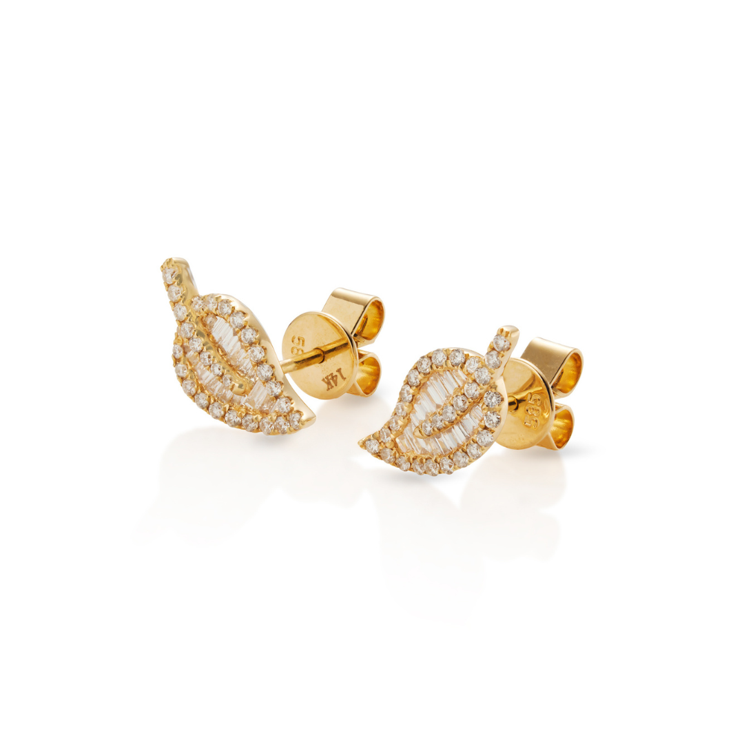 14KY Diamond Leaf Studs-Earrings-Saffron Jewelry-Susan Saffron Jewelry