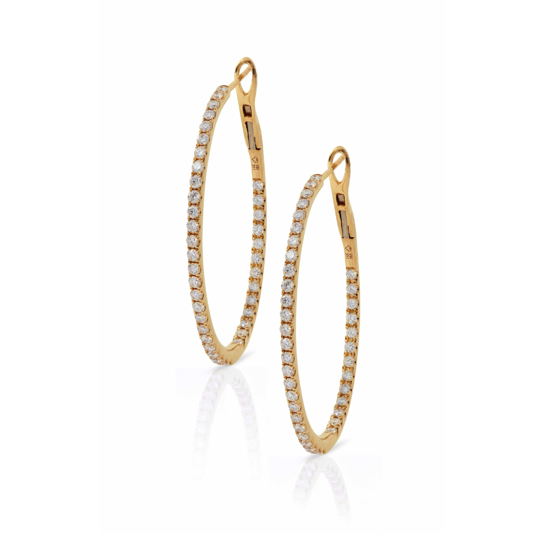 14KY Oval In and Out Diamond Hoops
