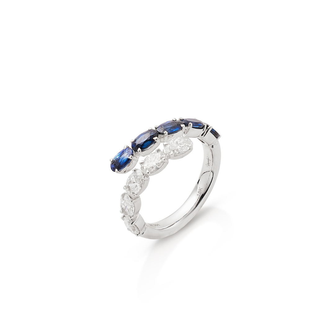 18KW Bypass Sapphire and Diamond Ring