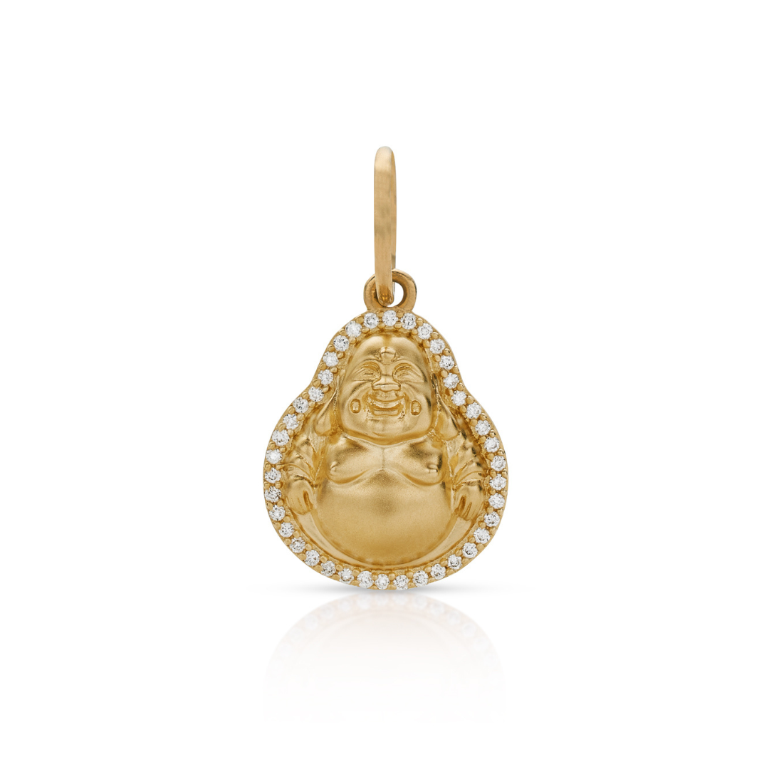 14KY Gold Happy Buddha Diamond Halo Charm