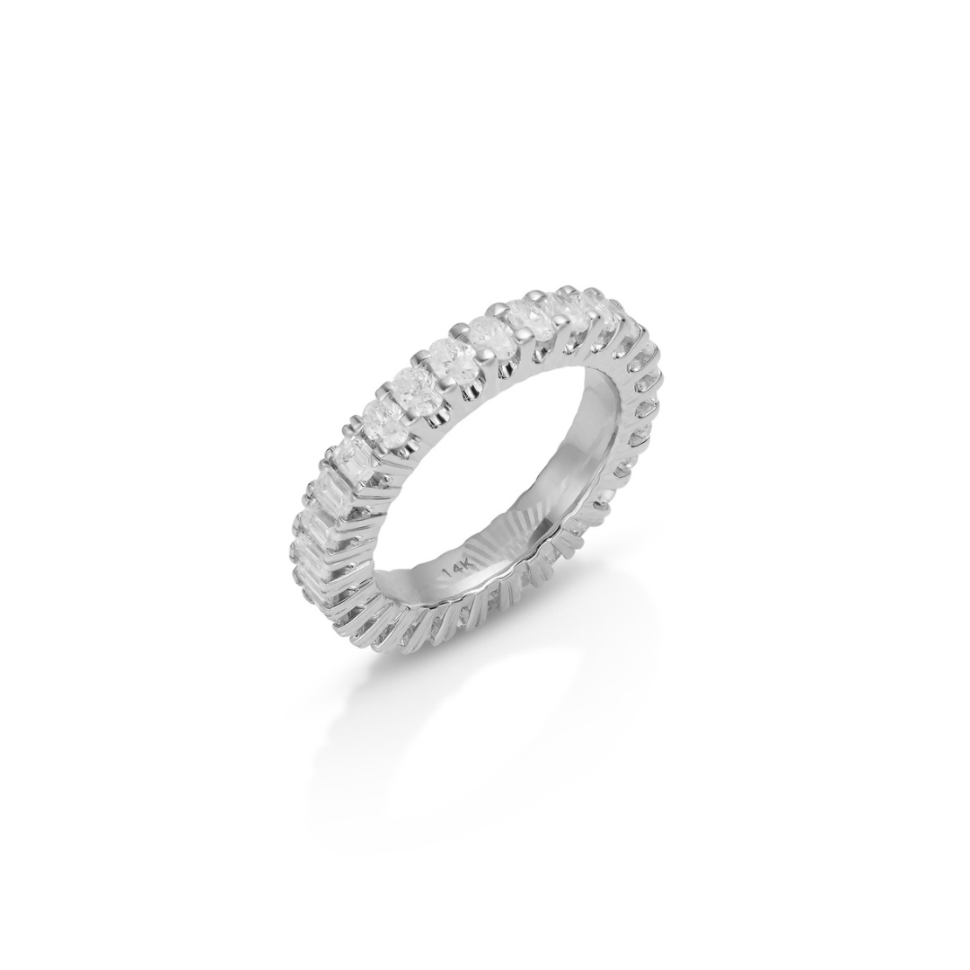 14KW Half Oval Half Emerald Cut Eternity Band