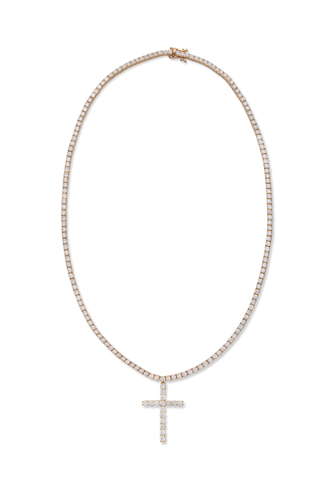 14KY Diamond Tennis Necklace with Diamond Cross