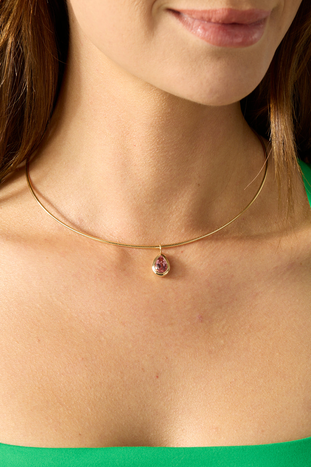 14KY Double Bezel Pink Tourmaline Charm