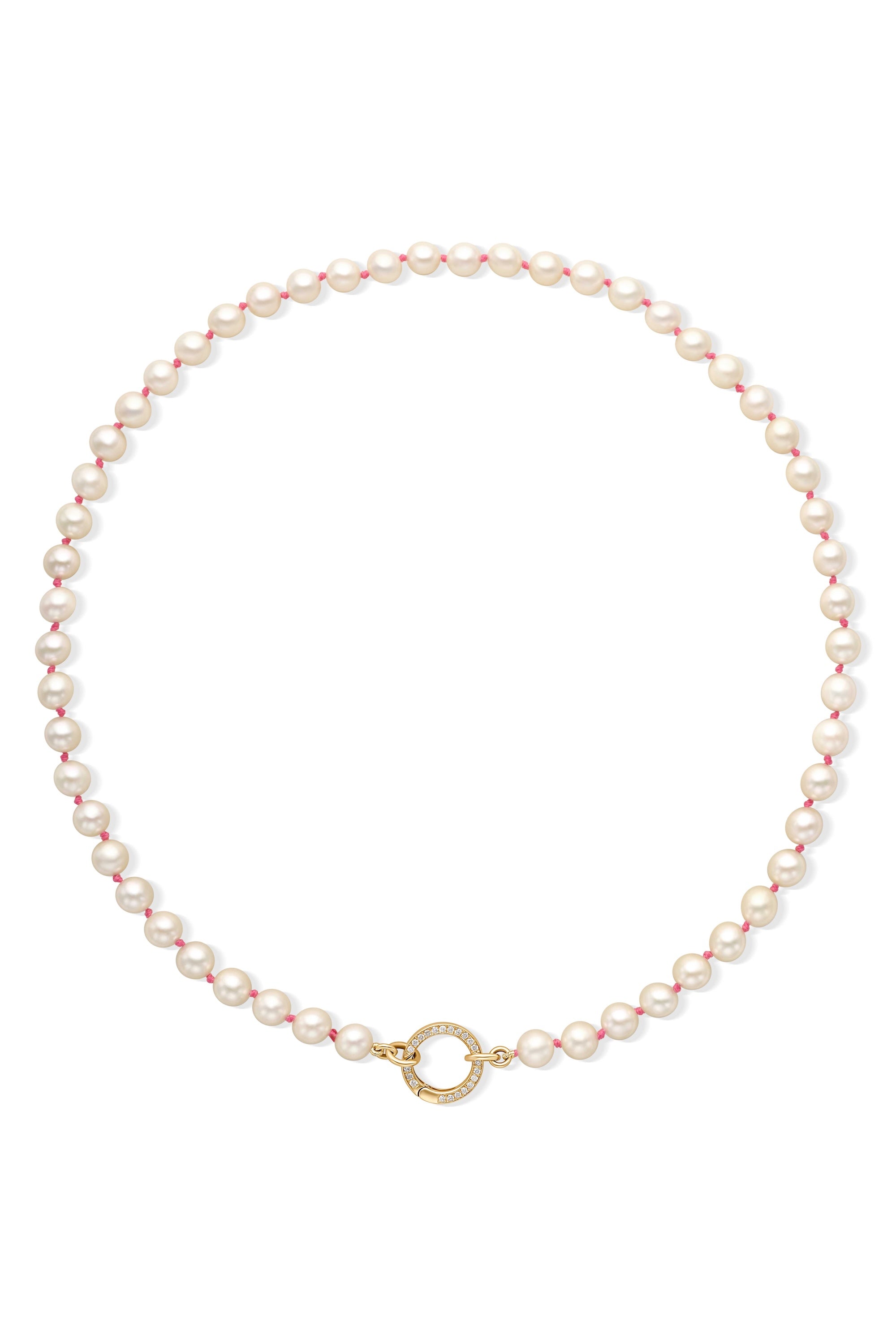14KY Pink Knotted Pearl Necklace with Diamond Clasp