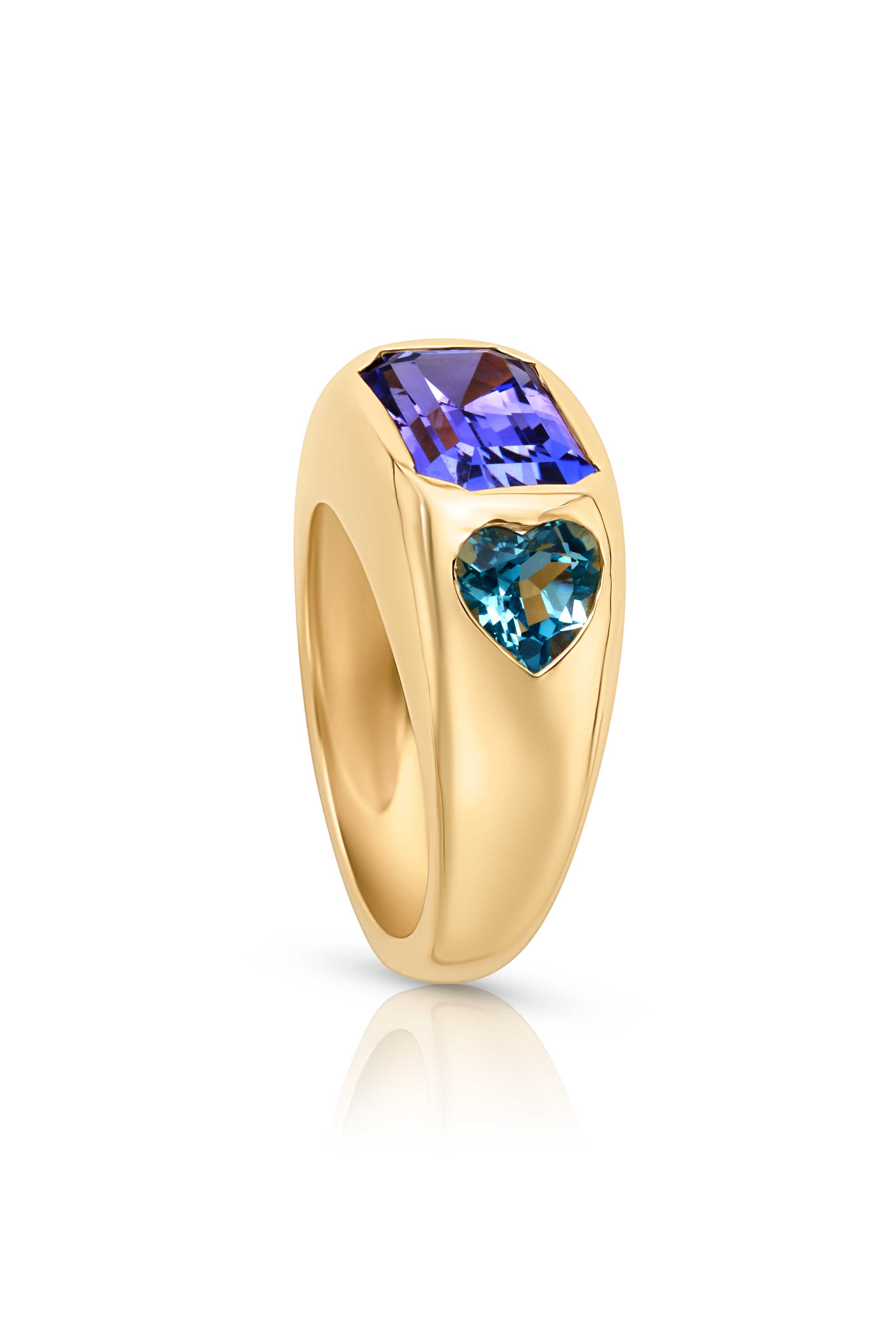 14KY 3 Stone Tanzanite & Aqua Gypsy Ring