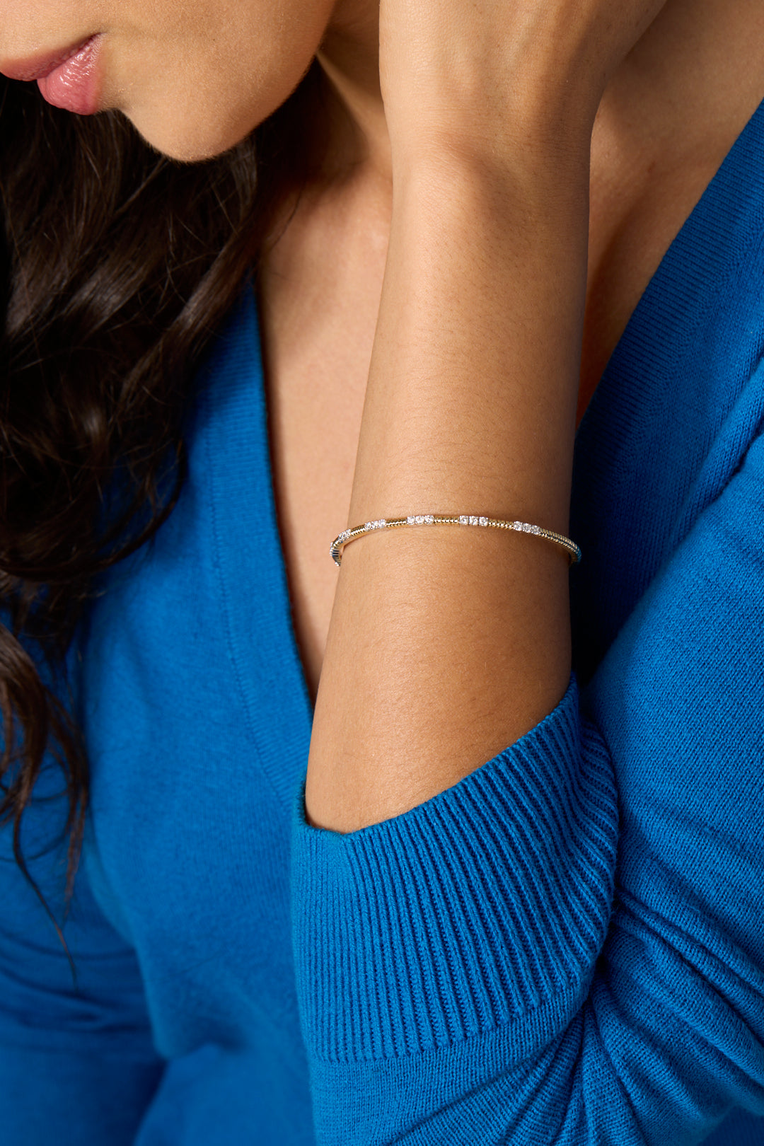 14KWY Dia Trio Station Flex Br-Bracelets-Sabrina-Susan Saffron Jewelry