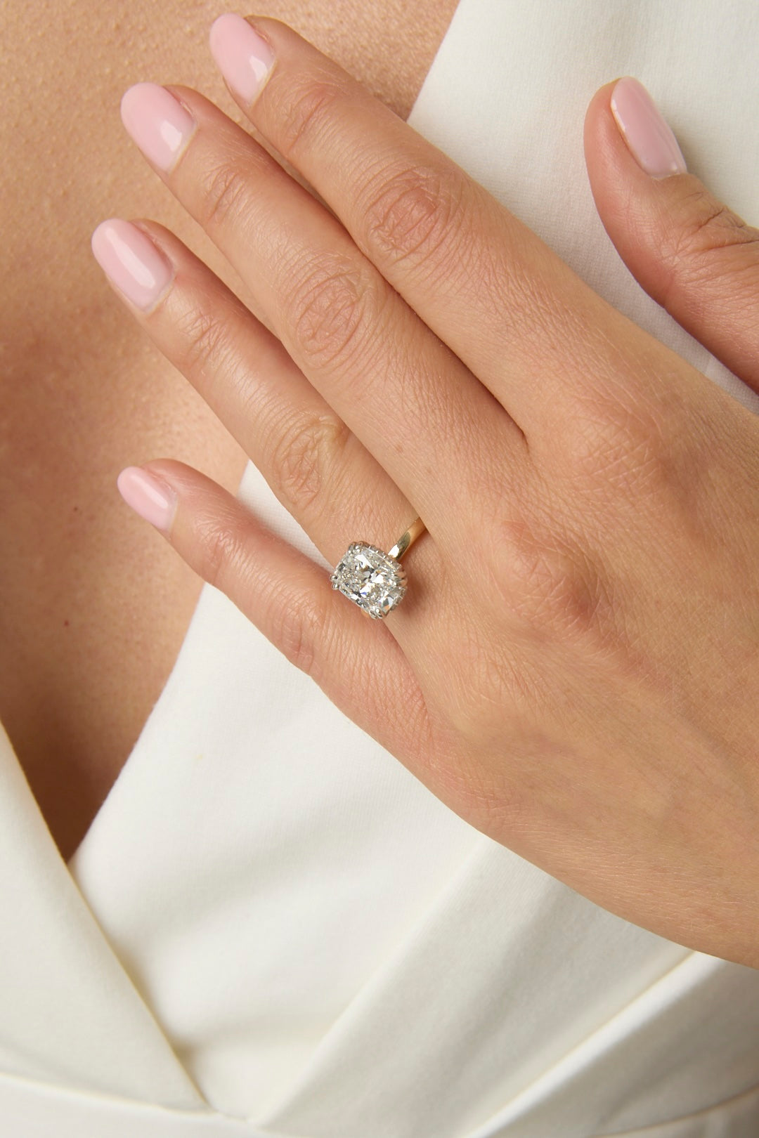 3.01CT Elongated Cushion Cut Solitaire Hidden Halo Engagement Ring