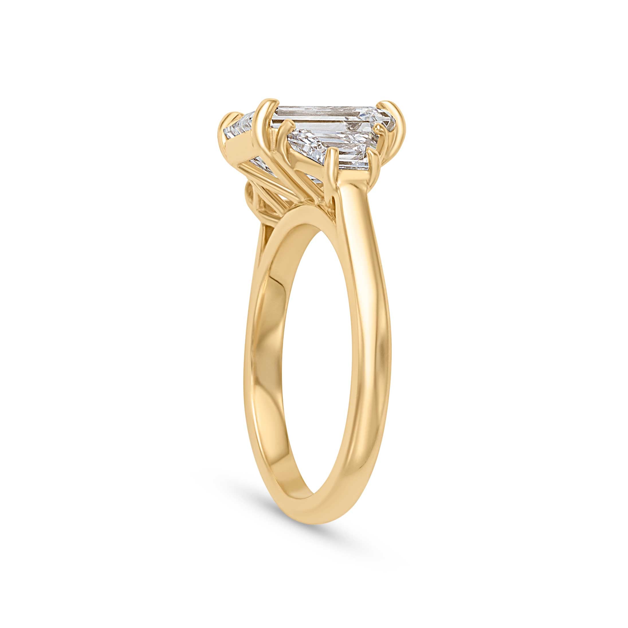 3.04CT Emerald Cut Three Stone Engagement Ring With Trapezoid Side Stones