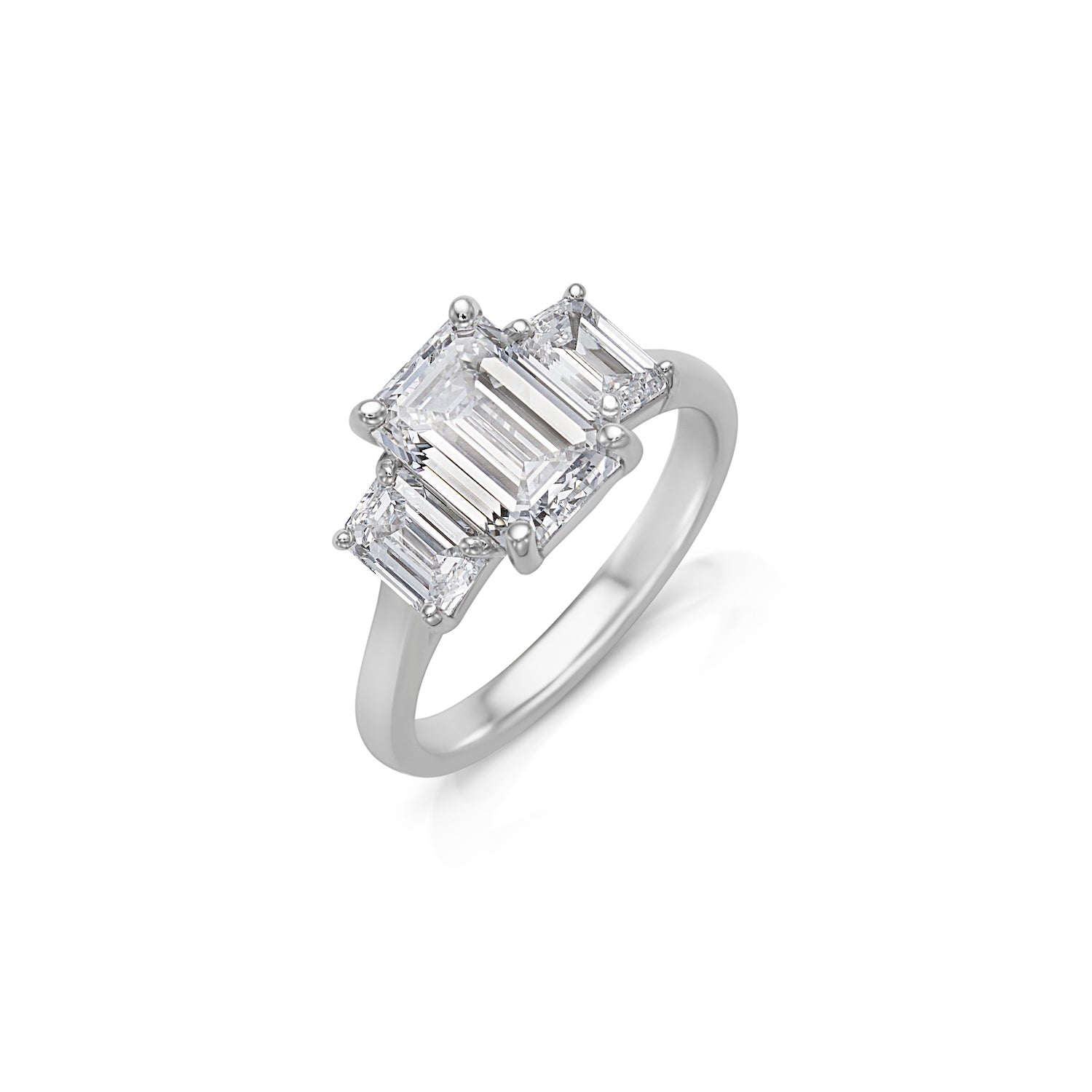 2.55CT Emerald Cut Three Stone Engagement Ring With Emerald Side Stones