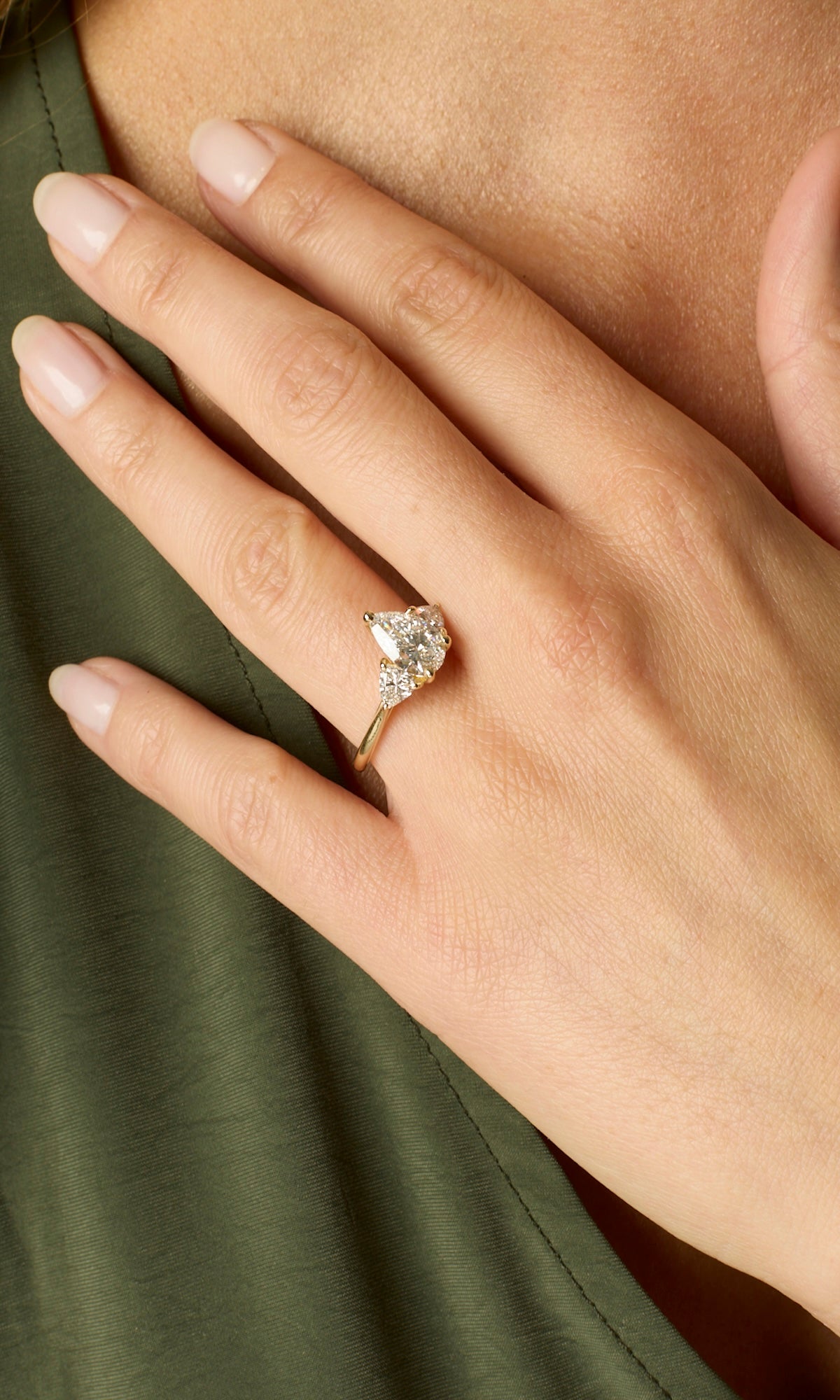 1.77CT Pear Cut Three Stone Engagement Ring With Trillion Side Stones