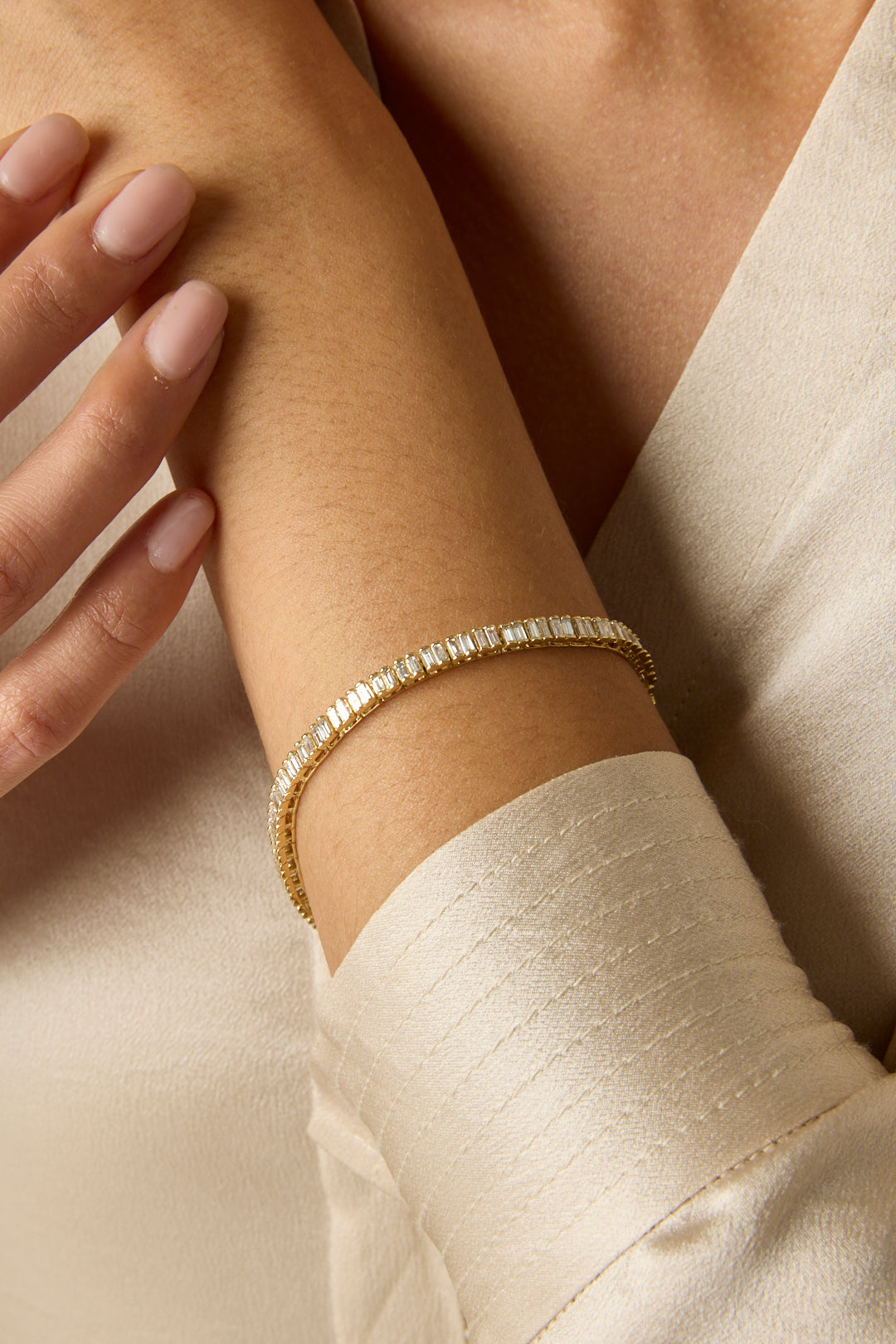 14KY Emerald Cut Tennis Bracelet