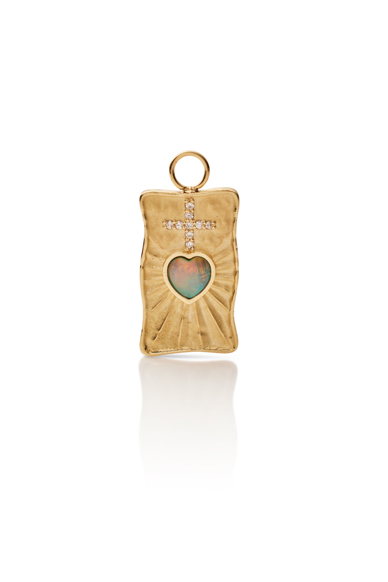 18KY Opal Heart with Diamond Cross Charm