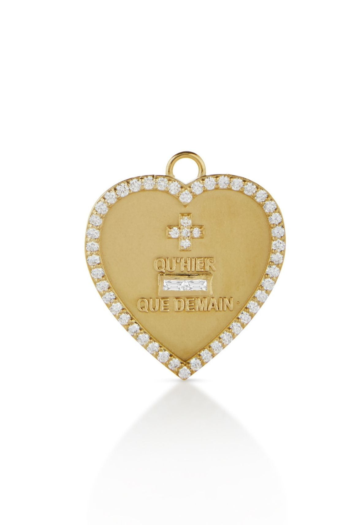 18KY Qu'Hier Que Demain Heart Love Token with Diamond Bezel