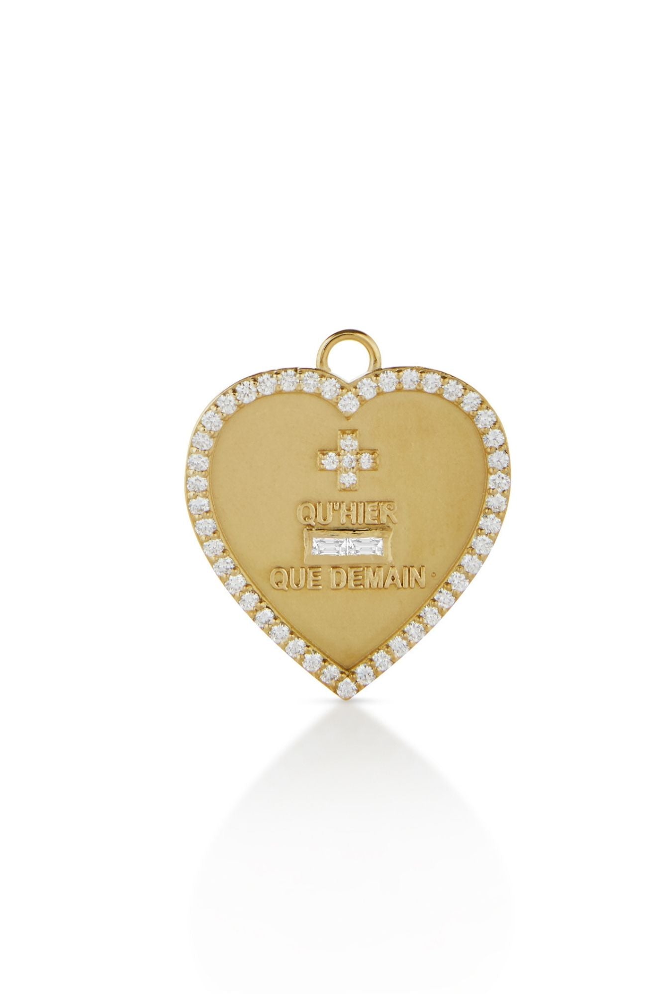 18KY Qu'Hier Que Demain Heart Love Token with Diamond Bezel