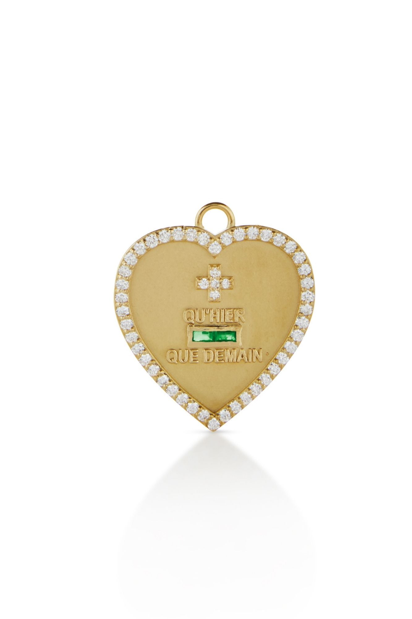 18KY Qu'Hier Que Demain Heart Love Token with Diamond Bezel